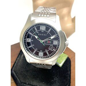 Gucci Men's Watch YA126201 G-Timeless Swiss Quartz Black Dial Silver Steel 44mm